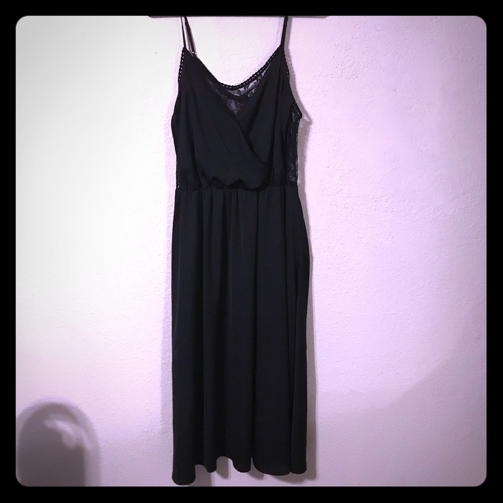 Black midi spaghetti strap slip dress